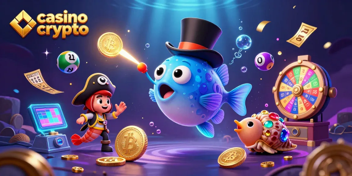 Illustration dynamique de casino crypto avec un poisson à anguille attirant des pièces d'or.