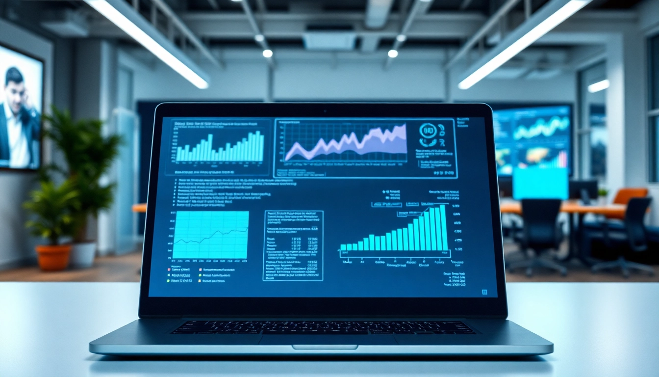Die Technologie von https://alvionz.de/ zeigt moderne Datenanalyse-Tools in einem eleganten Büro.