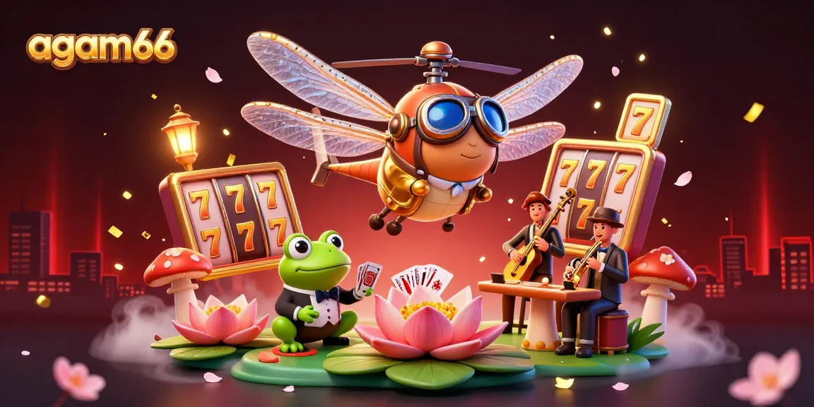 Experience the excitement of gambling with agam66 at a lily pad casino, featuring dynamic characters and vibrant game elements.