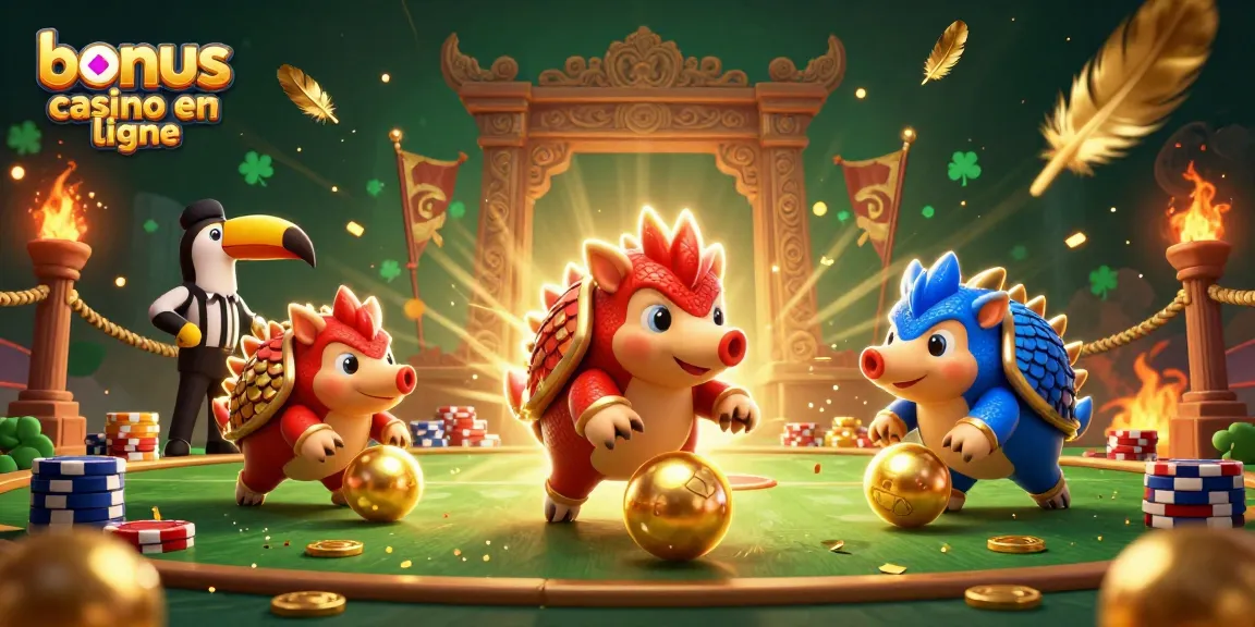 Visualisez le championnat de bonus casino en ligne avec des pangolins compétitifs et des jetons de poker.