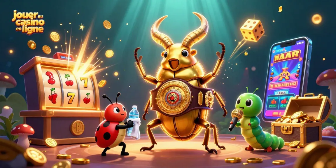 Jouer au casino en ligne avec une illustration dynamique de personnages de casino et de machines à sous.