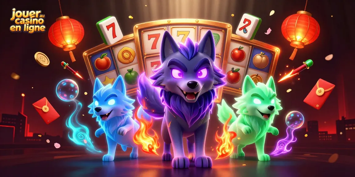 Jouer au casino en ligne avec des loups fantômatiques entourés de symboles de machine à sous.