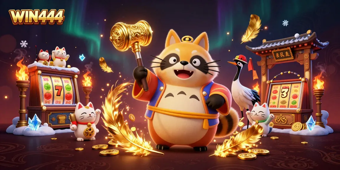 Win444 slots come alive with vibrant lucky icons and an engaging tanuki mascot