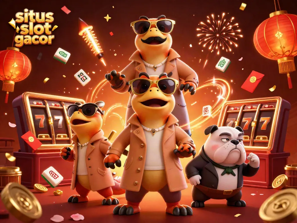 Experience situs slot gacor with playful raptors attempting VIP entry, showcasing luck and excitement in a vibrant casino.
