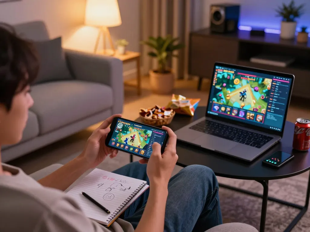 Engaging in game nổ hũ on a mobile device in a cozy home setting, highlighting strategic gameplay.