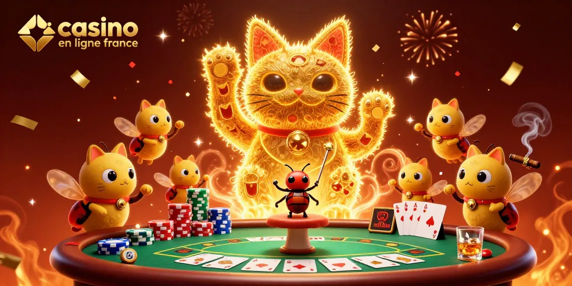 Découvrez l'univers captivant du casino en ligne France avec des créatures dorées et des éléments de jeu.