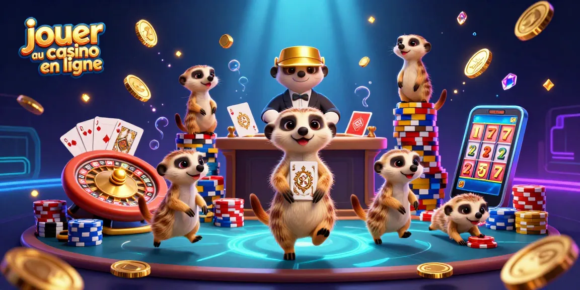 Jouer au casino en ligne avec une scène animée de suricates et des éléments de jeu pétillants.