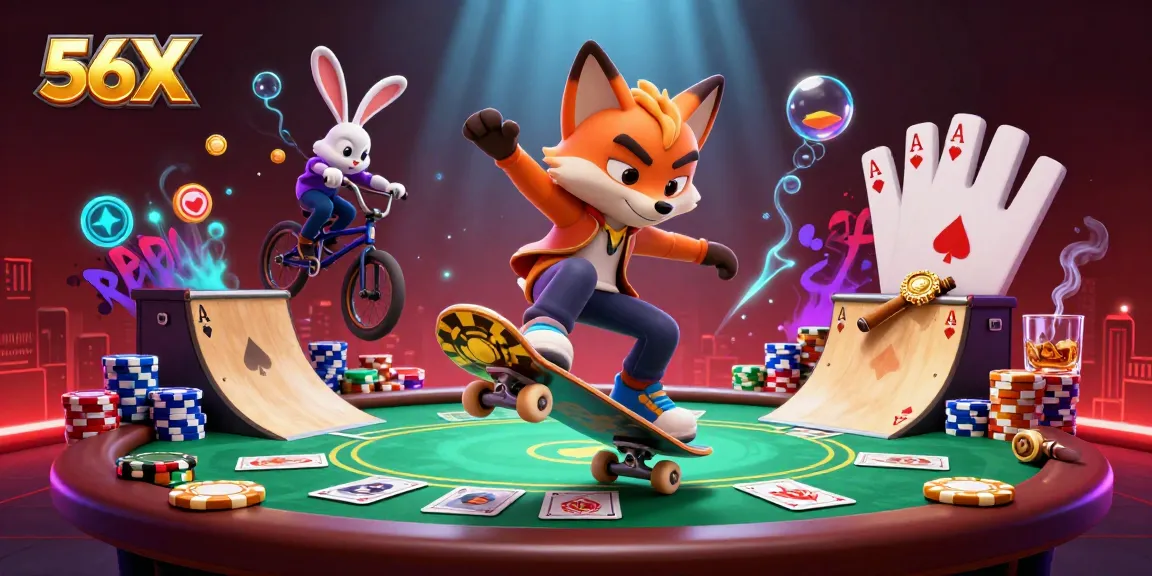 Experience excitement with 56X in a vibrant casino illustration featuring dynamic gaming elements.