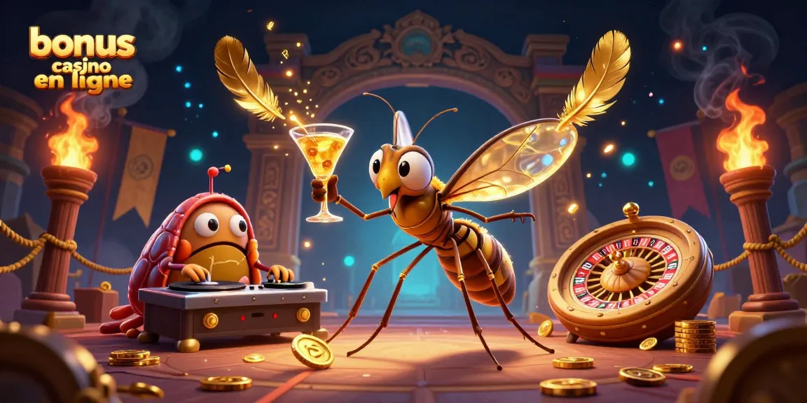 Bonus casino en ligne avec des personnages 3D dans une scène dynamique de jeu.