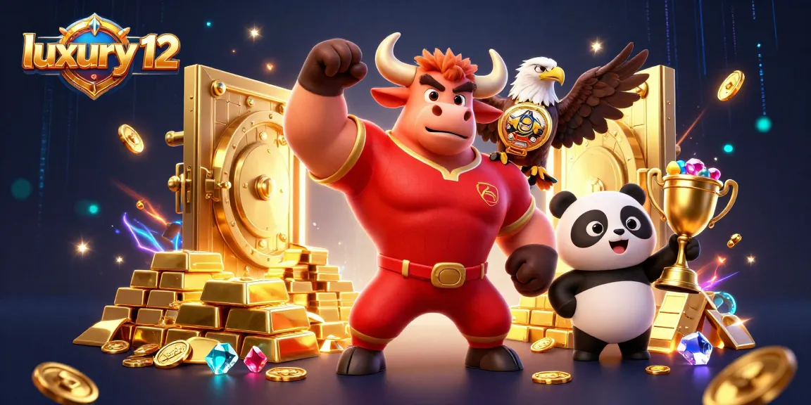 Win big at luxury 12 casinos with vibrant cartoon characters celebrating in a dazzling environment.