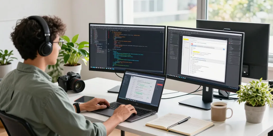 A modern tech workspace featuring multiple monitors and a relaxed atmosphere, focusing on the 纸飞机中文版官网 for optimized development.