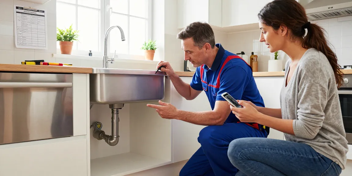 Expert plumber in Milton Keynes installing a modern kitchen sink while engaging with a homeowner.