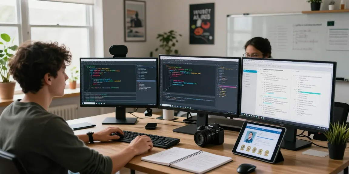 Students in a modern online learning environment mastering React and Redux course online with interactive coding.