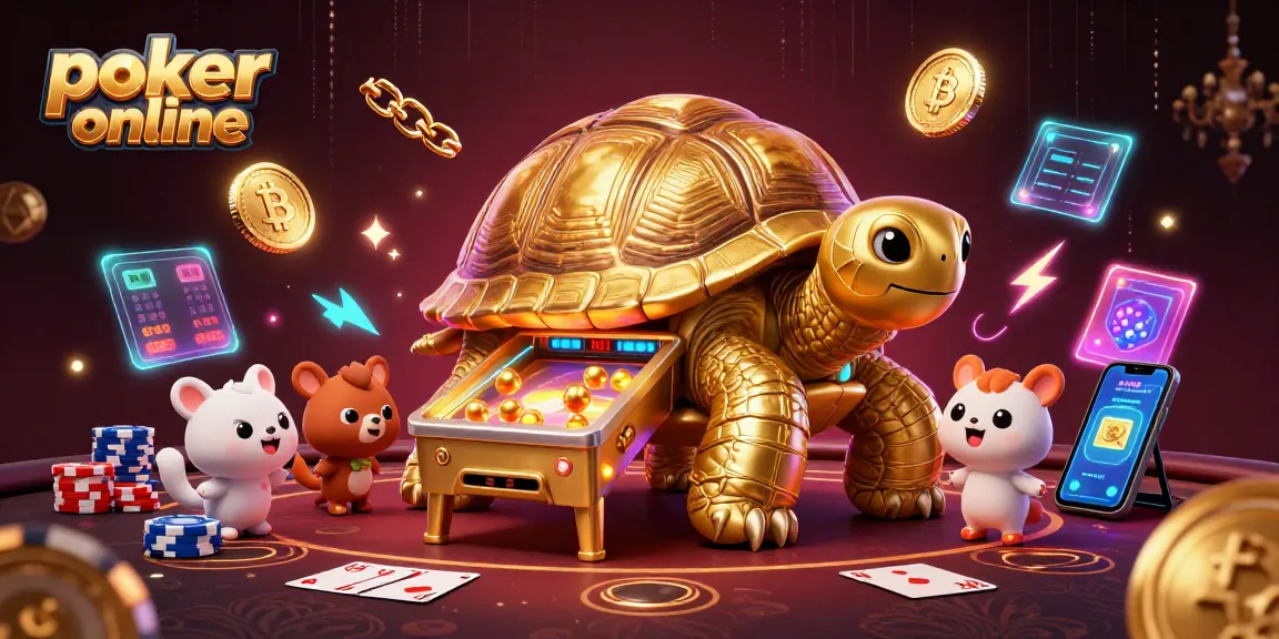 Jouez au poker en ligne avec une expérience immersive et festive illustrée par une tortue en or colossal.
