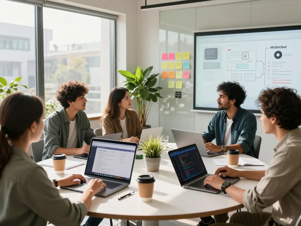 Moltbot AI demonstration in a collaborative tech workspace with diverse team members.