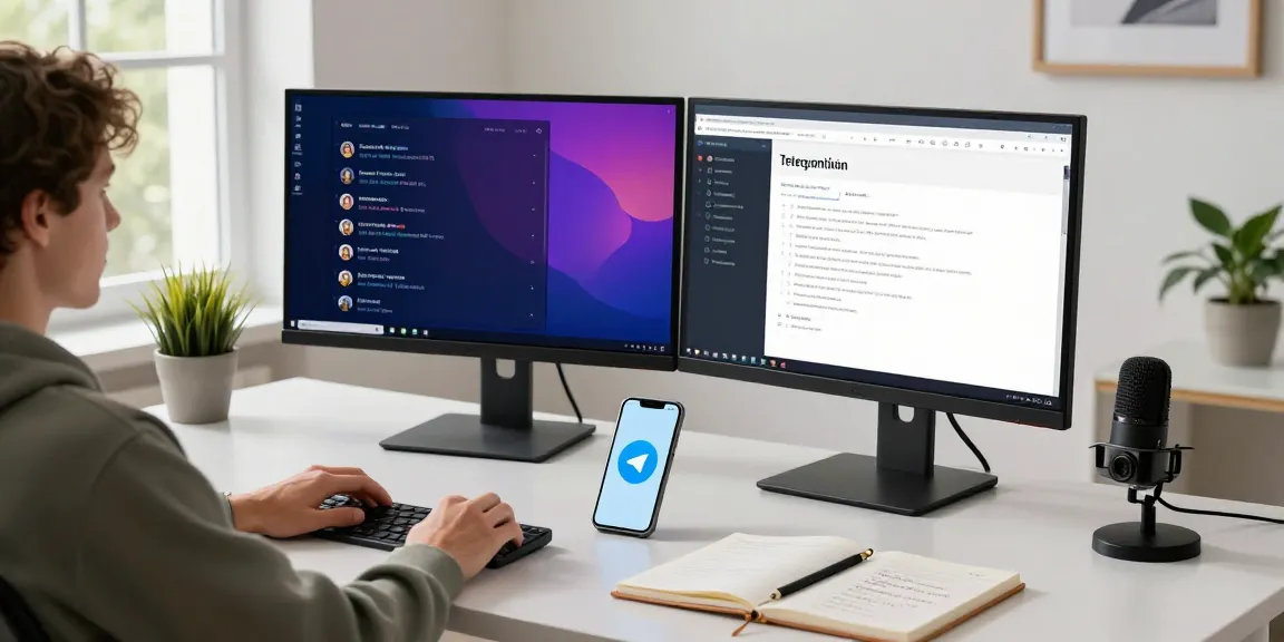 Configuring the Telegram app on a professional setup showcasing the 纸飞机中文版官网 interface in a vibrant workspace.