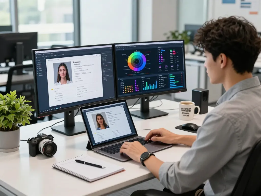 Workspace showcasing an image to prompt generator in use, highlighting technology and innovation.