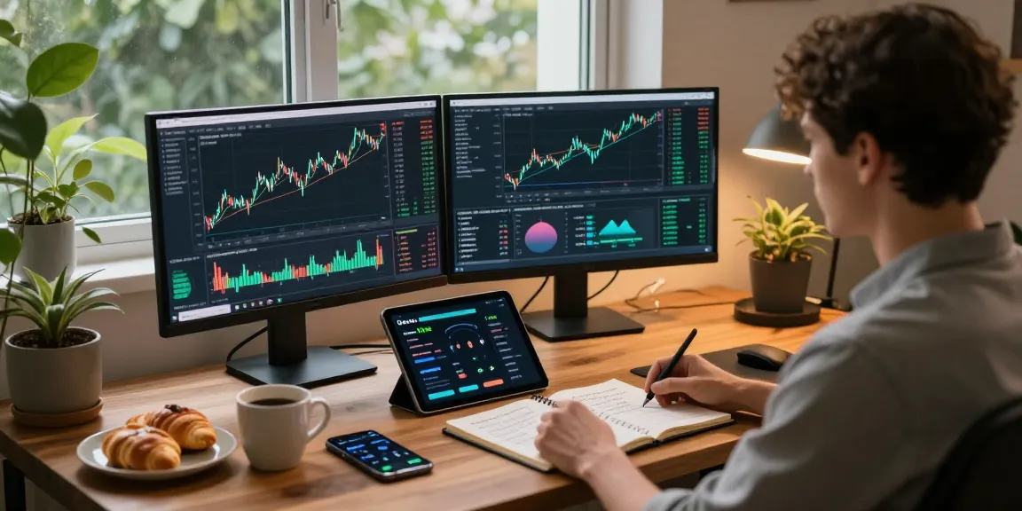 Cricbet trading scene with cryptocurrency dashboards and a digital wallet in a modern office workspace.