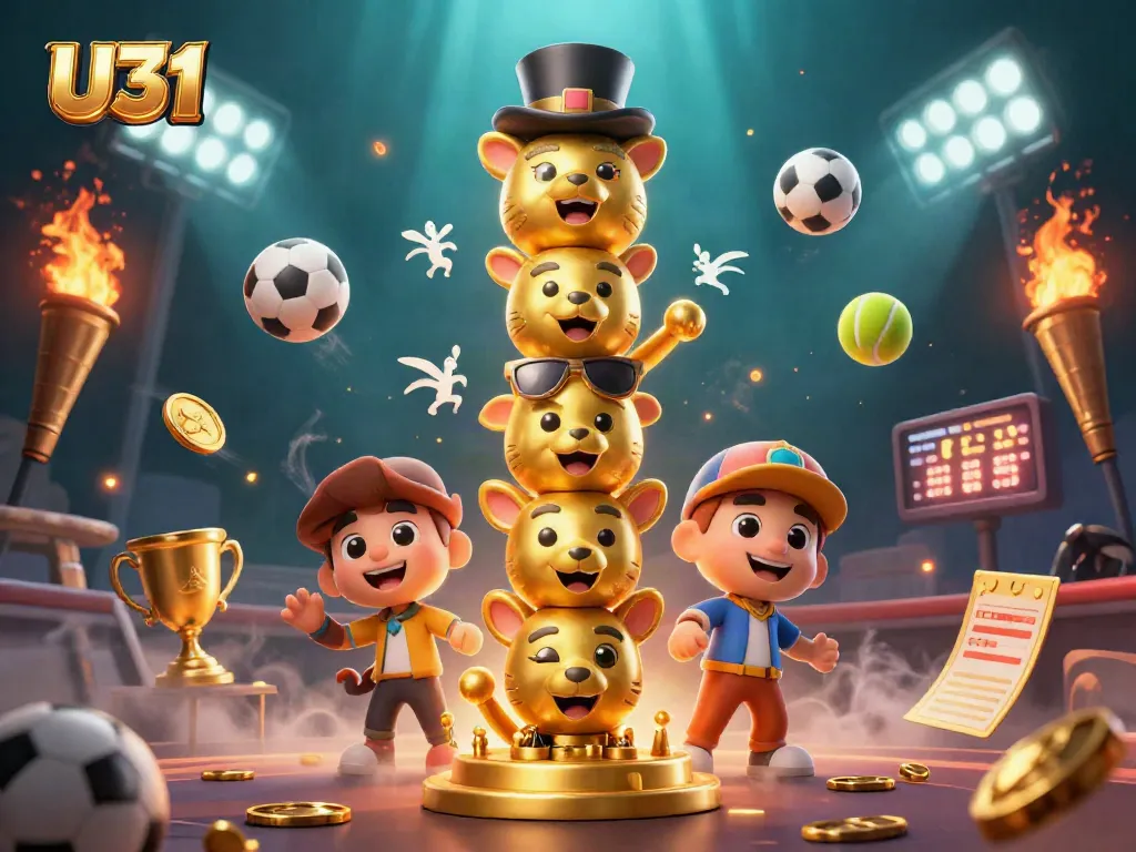 Engage in thrilling gaming experiences with U31’s vibrant gambling-themed 3D illustration.