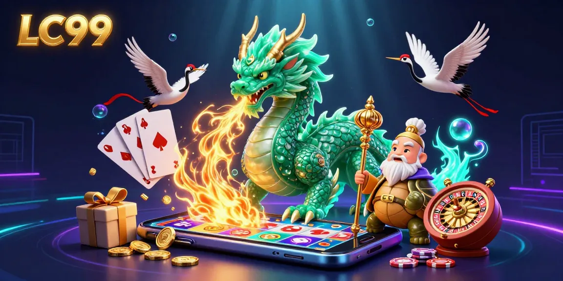 Immerse in LC99's vibrant slot game experience with a dynamic dragon and sage in the illustration.
