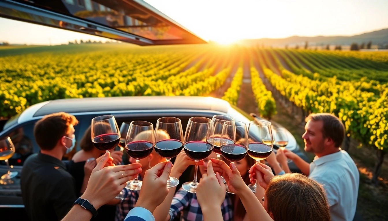 Enjoy a spectacular limo bus wine tour with friends amidst stunning vineyard scenery.