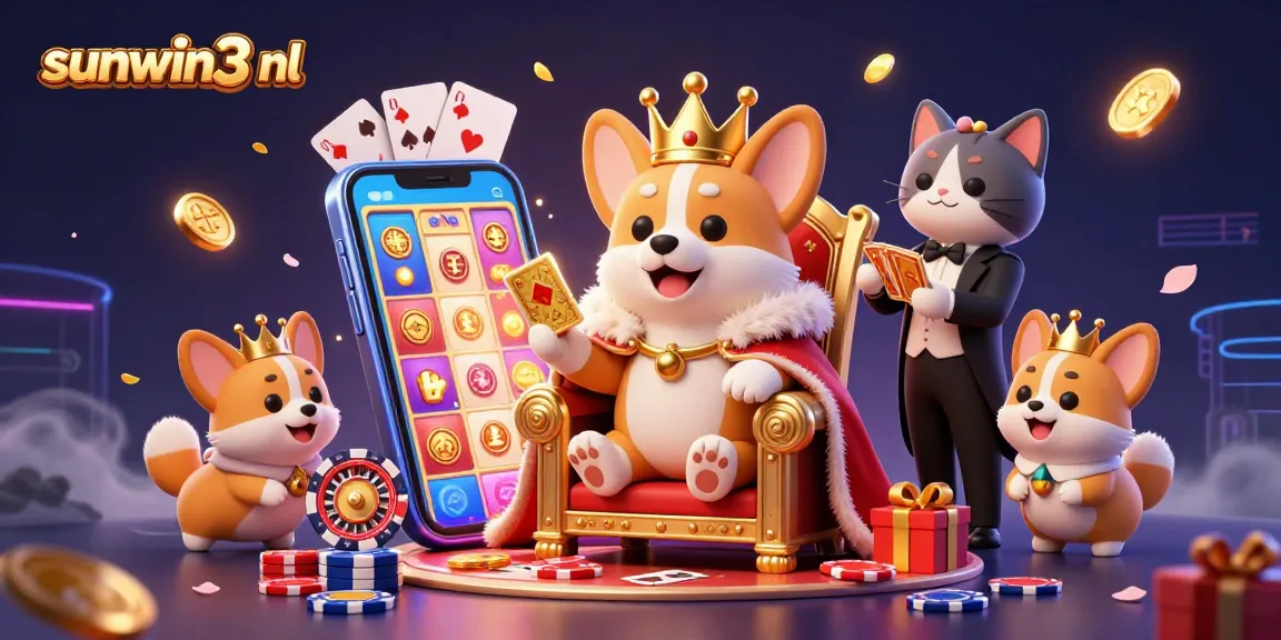 Engage in exhilarating gameplay at sunwin3 nl with casino-themed characters amidst gold coins and vibrant games.