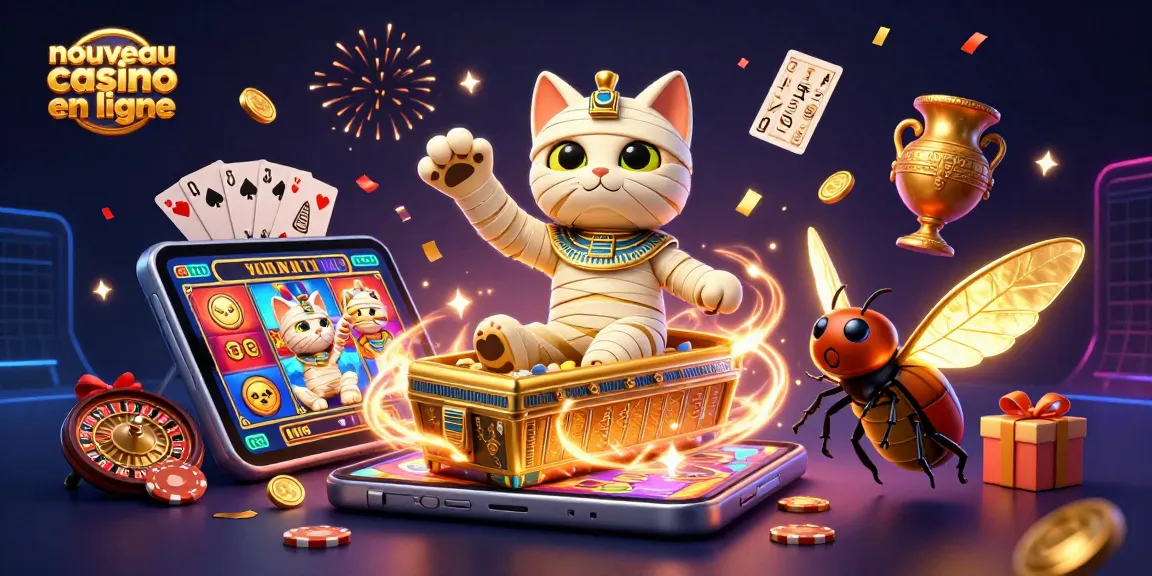 Jouez dans un nouveau casino en ligne avec une illustration spectaculaire mettant en avant une momie égyptienne et un scarabée.