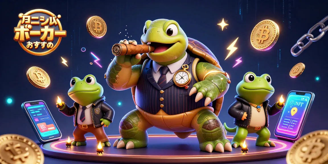 オンラインポーカーおすすめで楽しむ、カジノフロアに映えるウミガメのイラスト