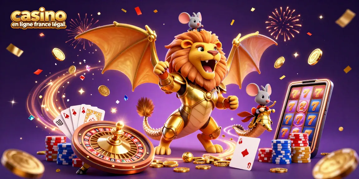 Explorez les jeux de casino en ligne légal en France avec des éléments captivants comme des pièces d'or, des cartes et des jets de dés.
