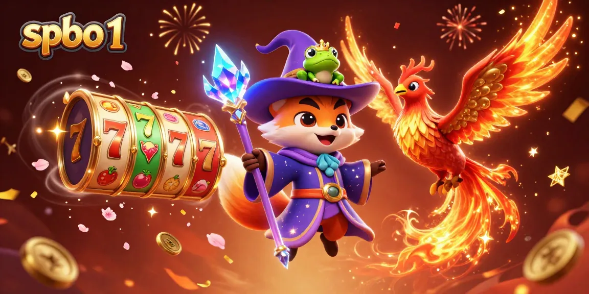 Experience the magic of spbo 1 with a wizard fox, phoenix, and vibrant casino elements.