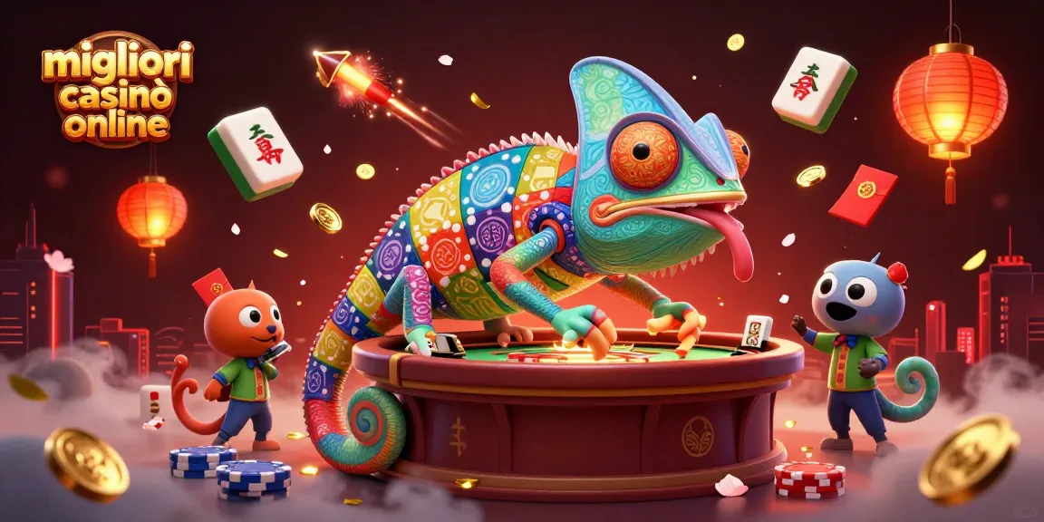 Gioca nei migliori casinò online con un camaleonte animato attento alle scommesse.
