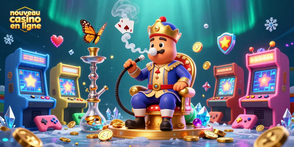Illustration dynamique de nouveau casino en ligne, avec des personnages 3D et des éléments de jeu colorés.