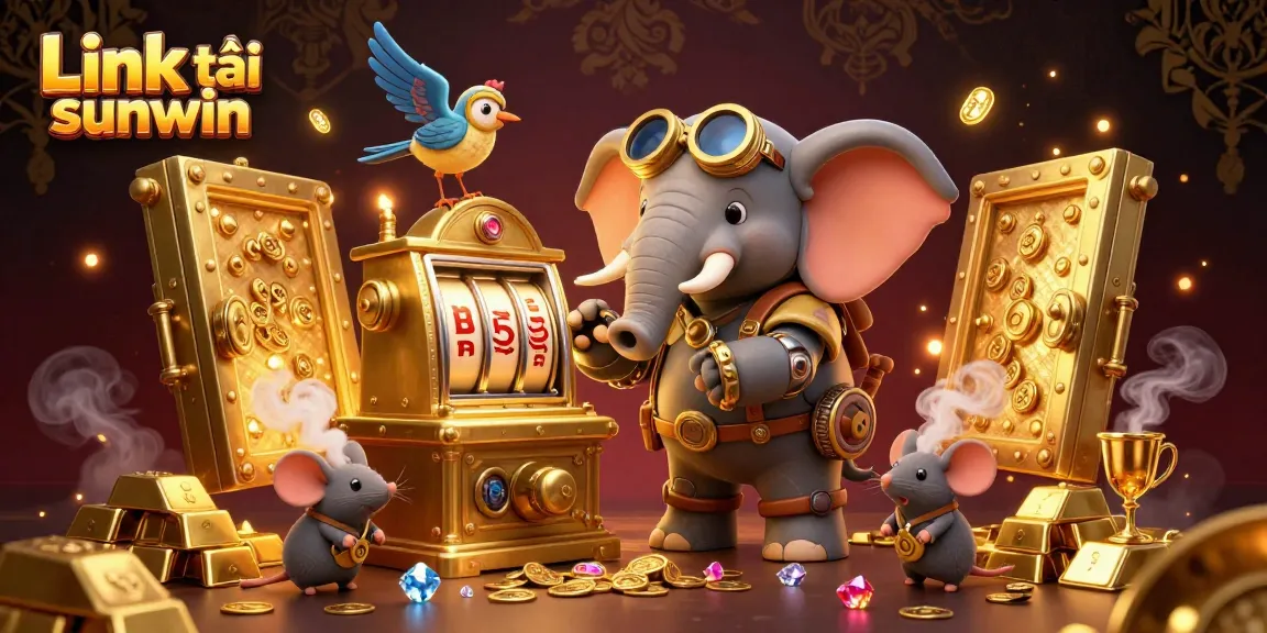 Spin the slot machine with the Link tải sunwin for thrilling casino rewards in a vibrant 3D illustration.