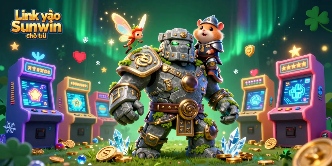 Engage with Link vào Sunwin chính thức through immersive 3D casino adventure featuring a golem guardian.