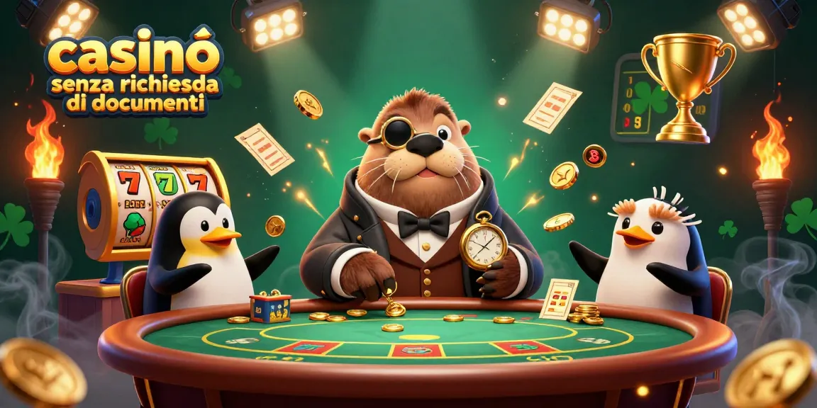 Gioca nei casinò senza richiesta di documenti con un foca gentiluomo al tavolo da poker, circondato da elementi ludici.