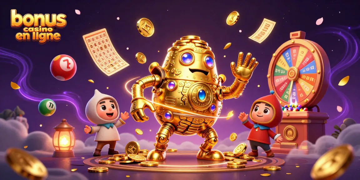 Bonus casino en ligne : Événement de loterie dynamique avec un golem en or et des éléments de jeu.