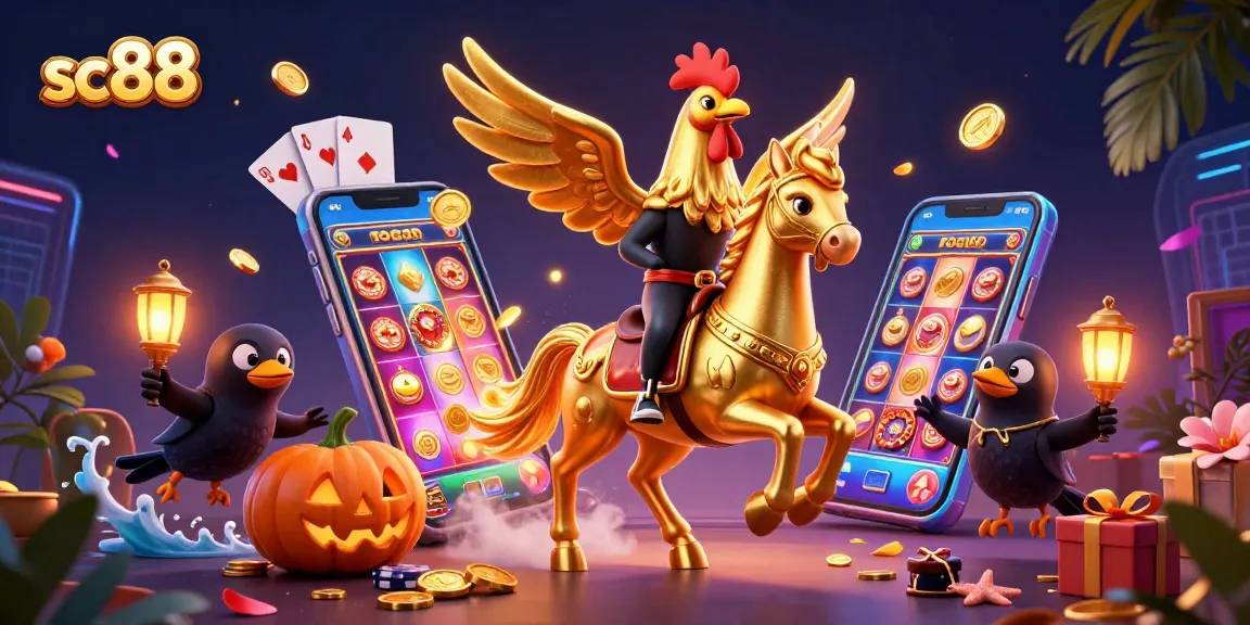 Win big at sc88 with a magical golden rooster and glowing lanterns in a dynamic casino scene.