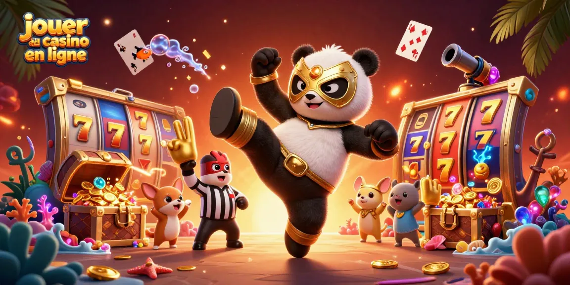 jouer au casino en ligne avec un panda catcheur et un chihuahua arbitre, ambiance animée et festive