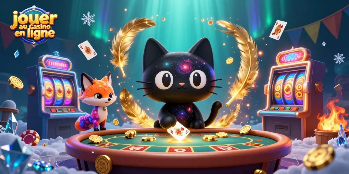 Jouer au casino en ligne avec un chat noir trou de ver et un renard nébuleux au centre d'une scène cosmique pleine de détails.