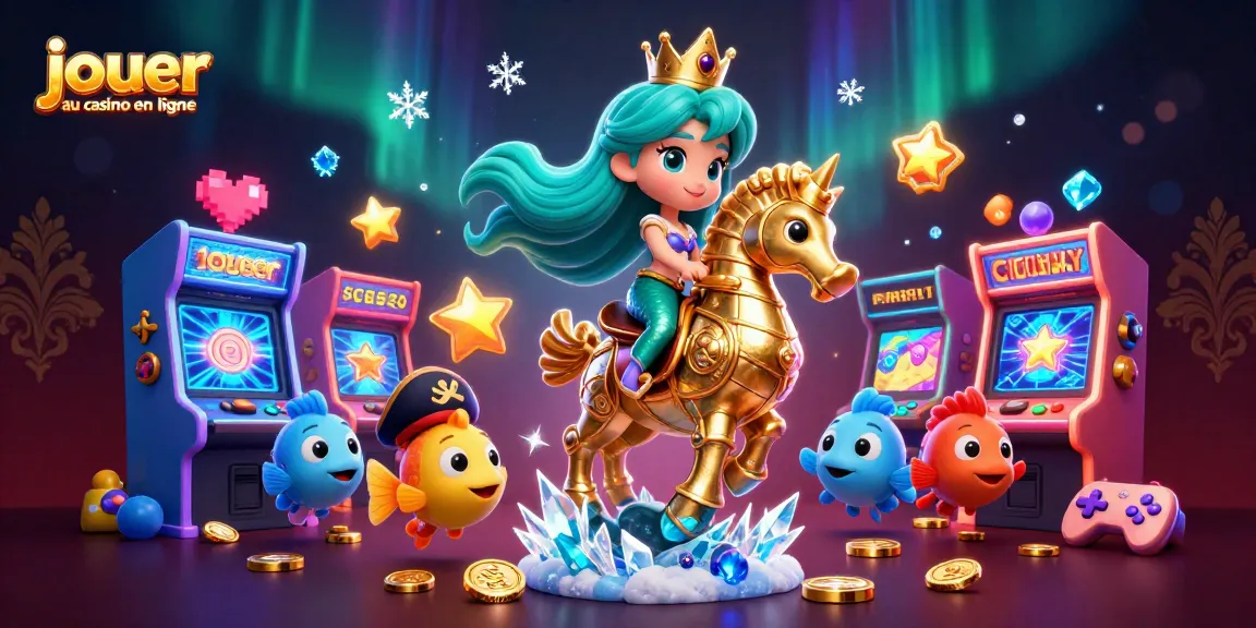 jouer au casino en ligne avec une princesse sirène et un hippocampe, entourés de machines de jeu colorées