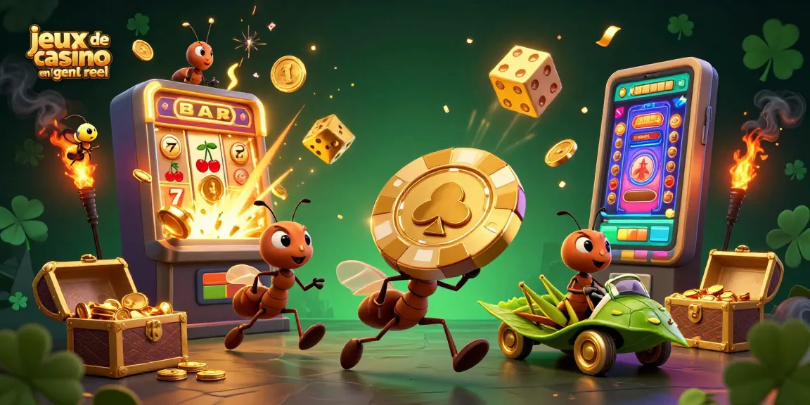 Visualisez les jeux de casino en ligne argent réel avec une équipe de fourmis transportant un jeton géant.