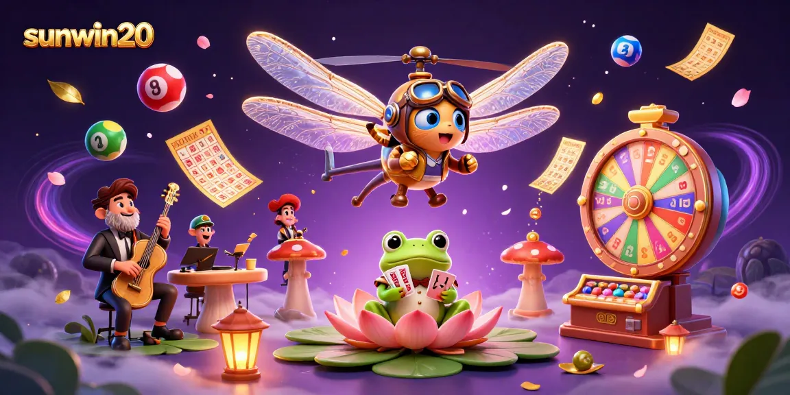 Experience excitement with sunwin20 at a lively lily pad casino, featuring engaging characters and vibrant game elements.