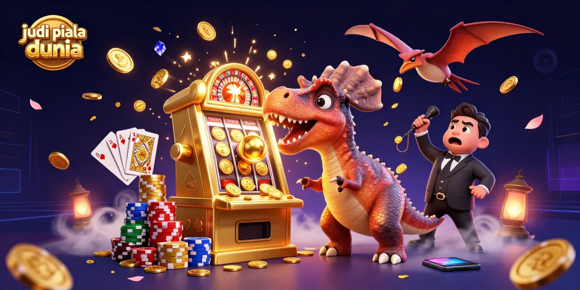 Engage in judi piala dunia with captivating visuals of slot machines and dynamic characters.