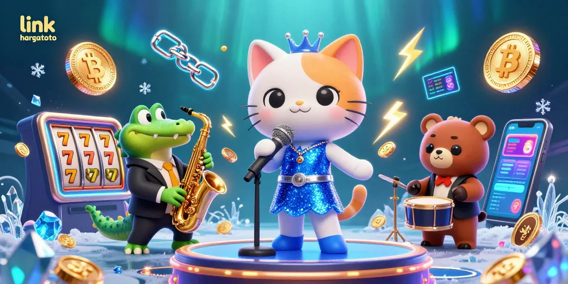 Experience the thrill of link hargatoto with a lively 3D casino scene featuring musical characters and gaming excitement.