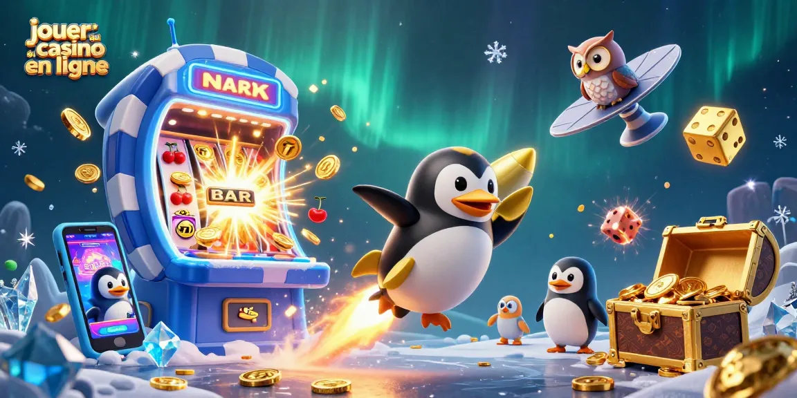 jouer au casino en ligne avec un pingouin doré propulsé par fusée et des machines à sous explosant de pièces