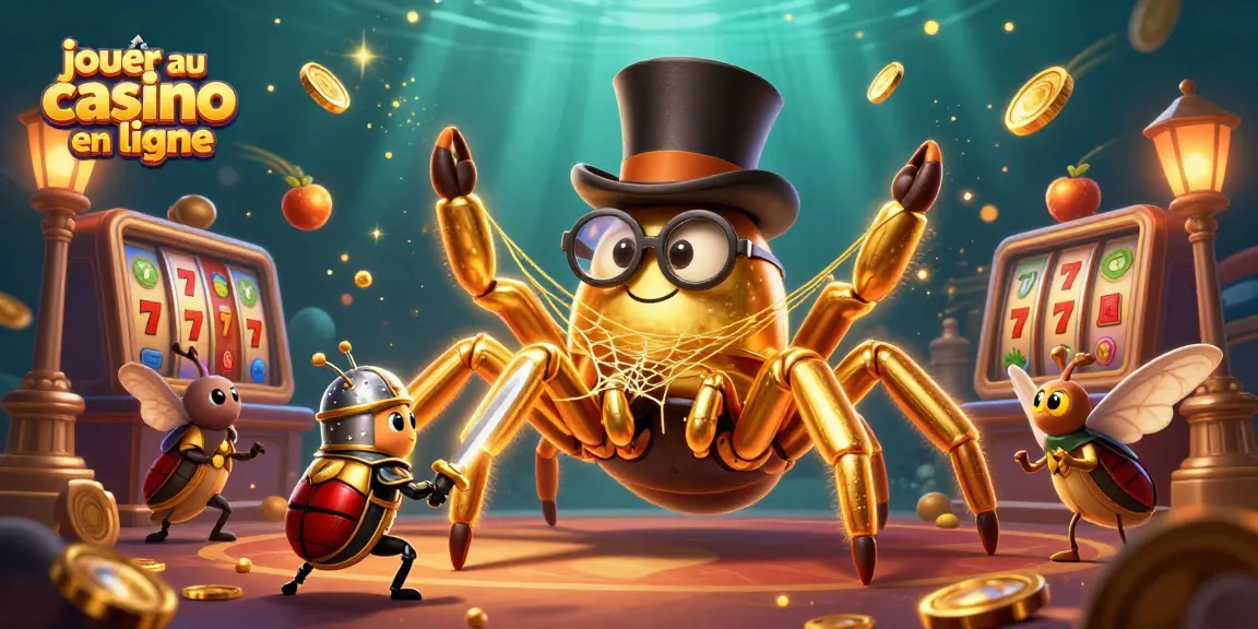 jouer au casino en ligne avec une araignée dorée et un chevalier, illustrant des machines à sous et des éléments de casino
