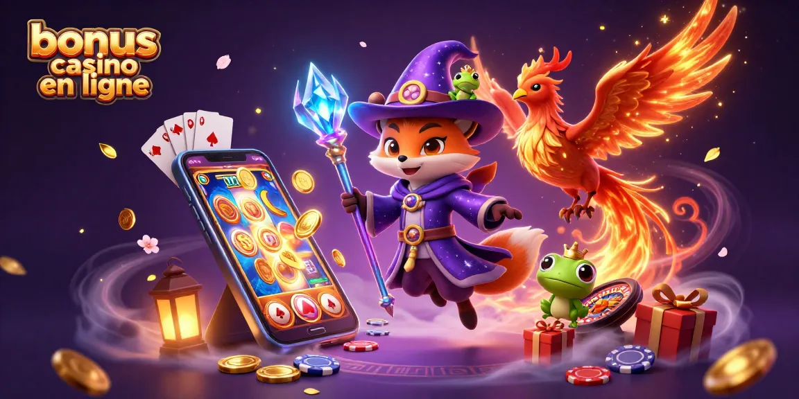 Découvrez les bonus casino en ligne dans une illustration 3D dynamique, avec un renard et un phénix dans un monde magique.