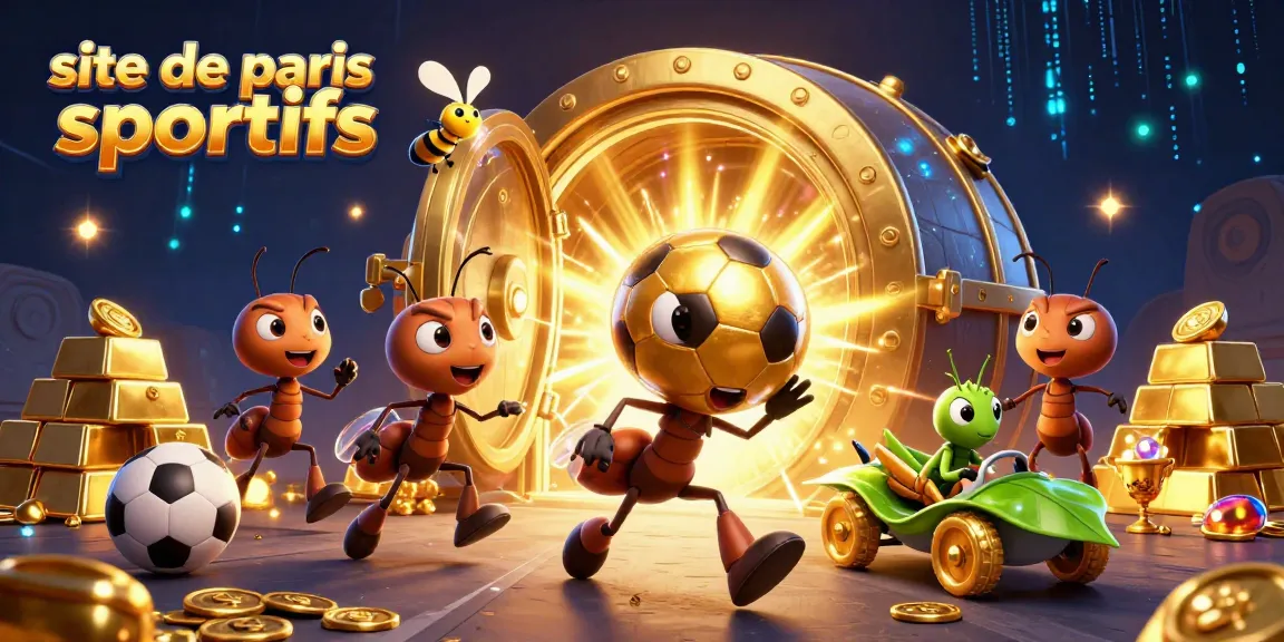 Image captivante d'une équipe d'ants portant un football doré, illustrant un site de paris sportifs dynamique