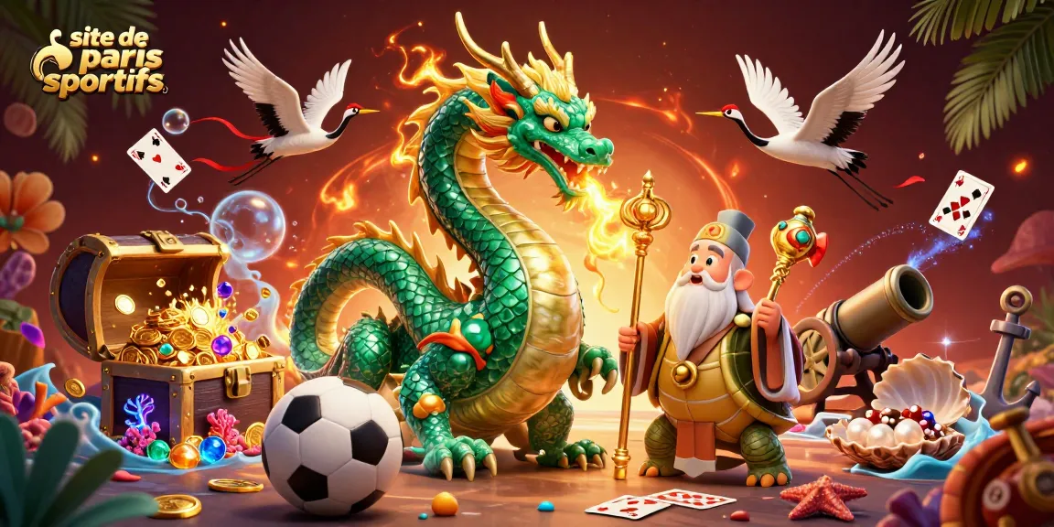 Pariez sur le site de paris sportifs avec une dragon émeraude au milieu d'une scène dynamique