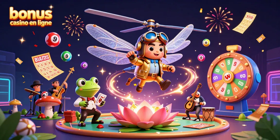 Obtenez des gains avec le bonus casino en ligne, avec des bulles colorées et un croupier grenouille aux cartes.